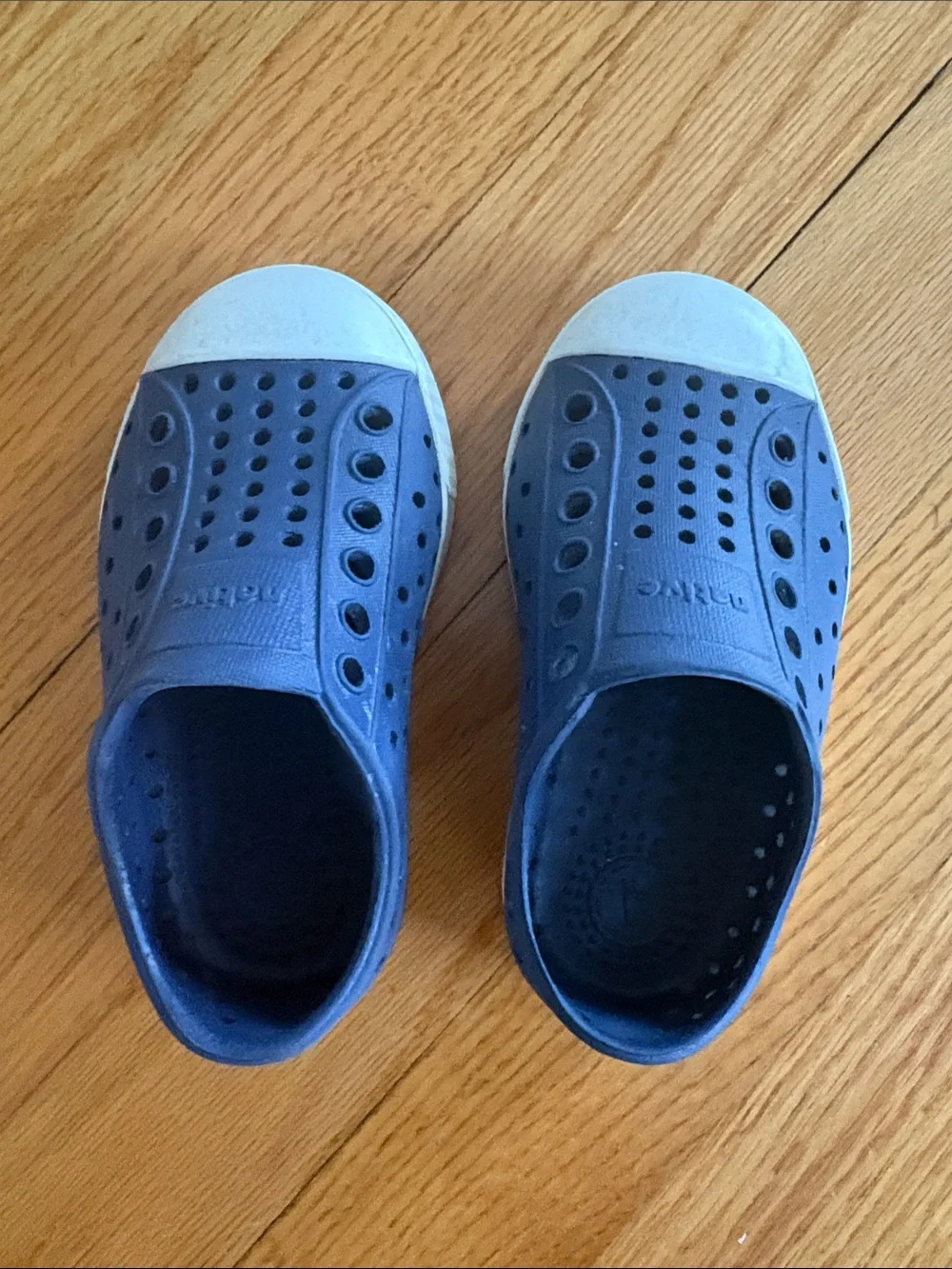 Native Kids Water Shoes in Navy with White Toe Caps